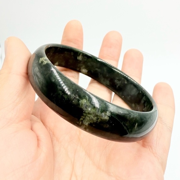 Natural Deep Green Jade Bangle Brecelate - Picture 1 of 10